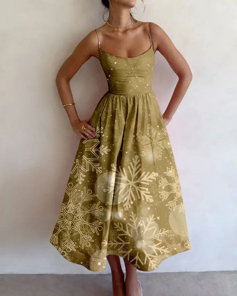 Snowflake Starlight Print Slip Dress