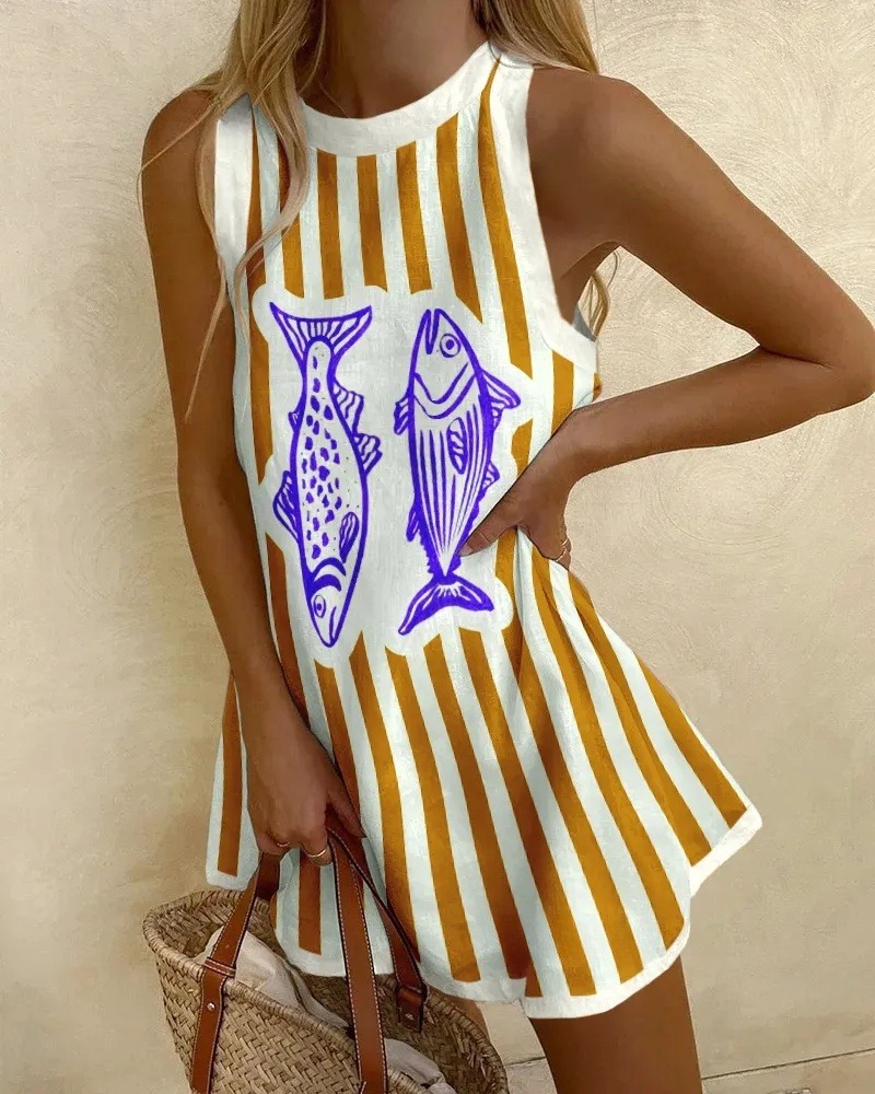 Vintage Striped Fish Print two piece set