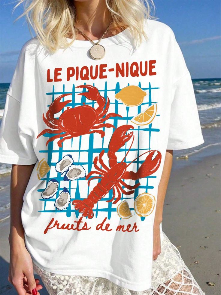 LE PIQUE - NIQUE Women's Seafood Feast Print Short Sleeve T-Shirt