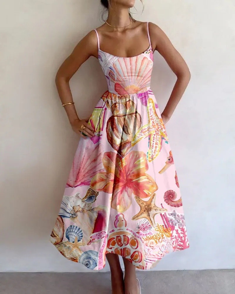 Colorful Ocean World Printed Sling Dress
