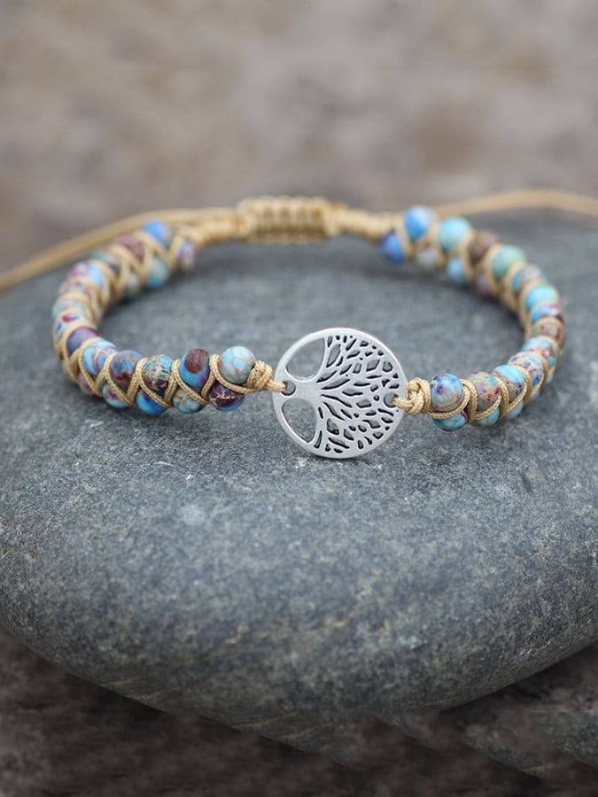 Vintage Ethnic Style Natural Stone Handwoven Tree of Life Bracelet
