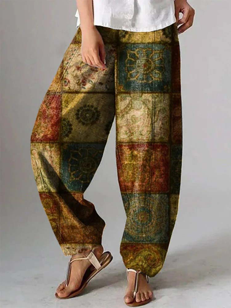 Vintage Printed Casual Pants