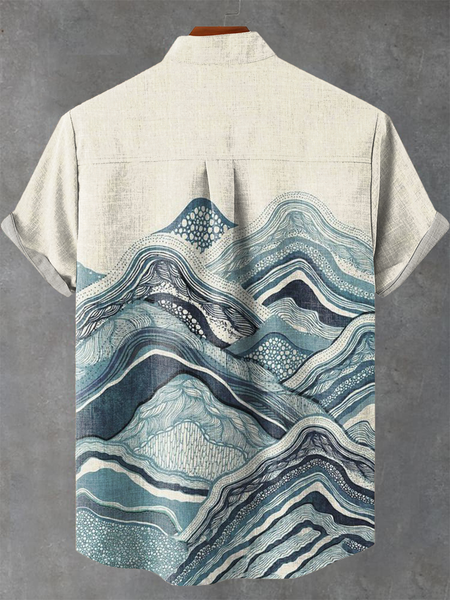 Blue Mountains Decorative Pattern Casual Shirt