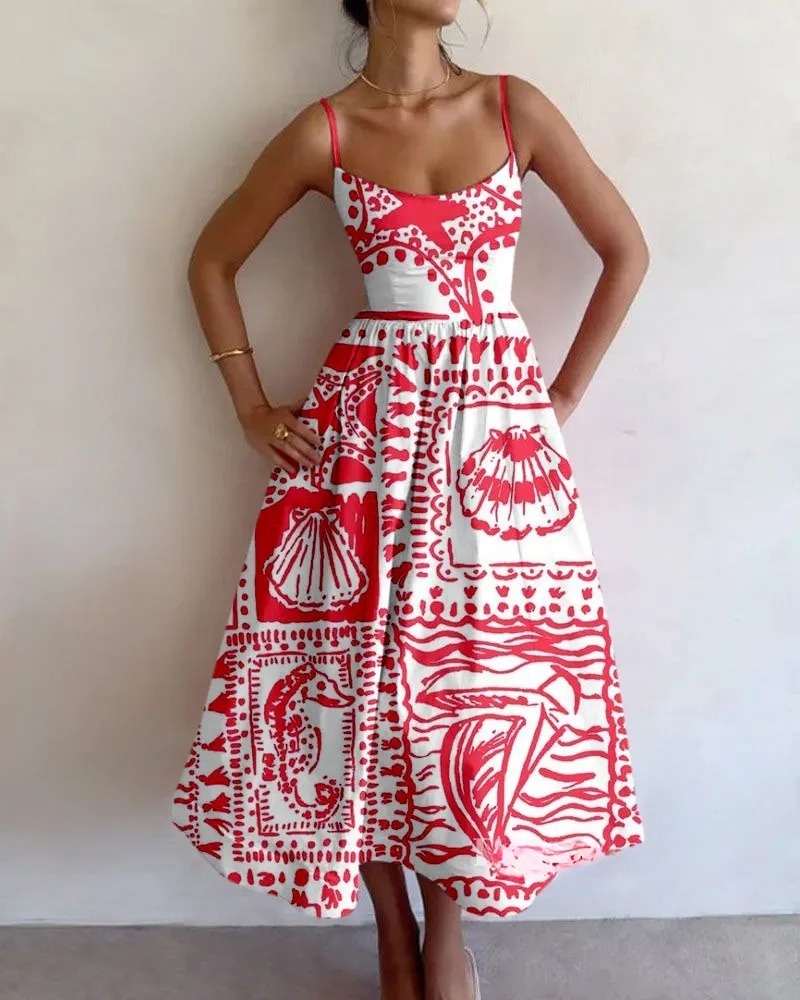 Starfish Shell Printed Sling Dress