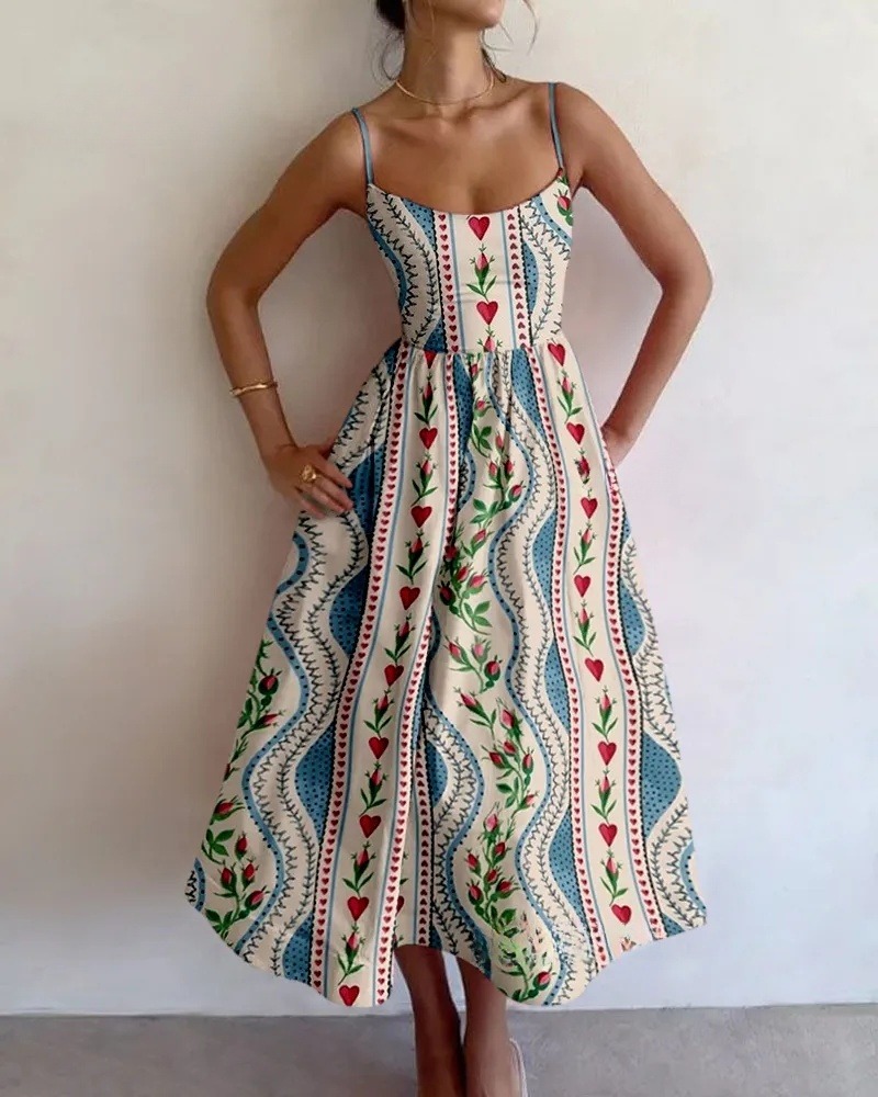 Flower Red Heart Printed Dress