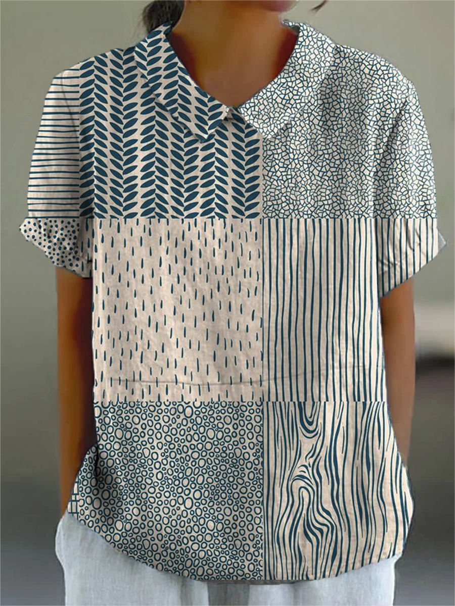 Women's Japanese Geometric Lines Print Casual Shirt