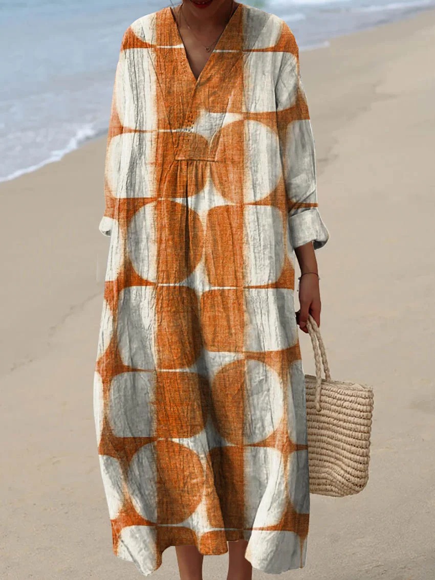 Women's Abstract Geometric Pattern Art Print Casual Cotton And Linen Shirt