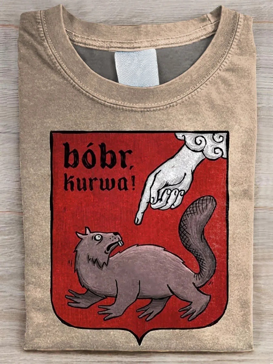 Funny Bobr Kurwa Printed Casual T-shirt