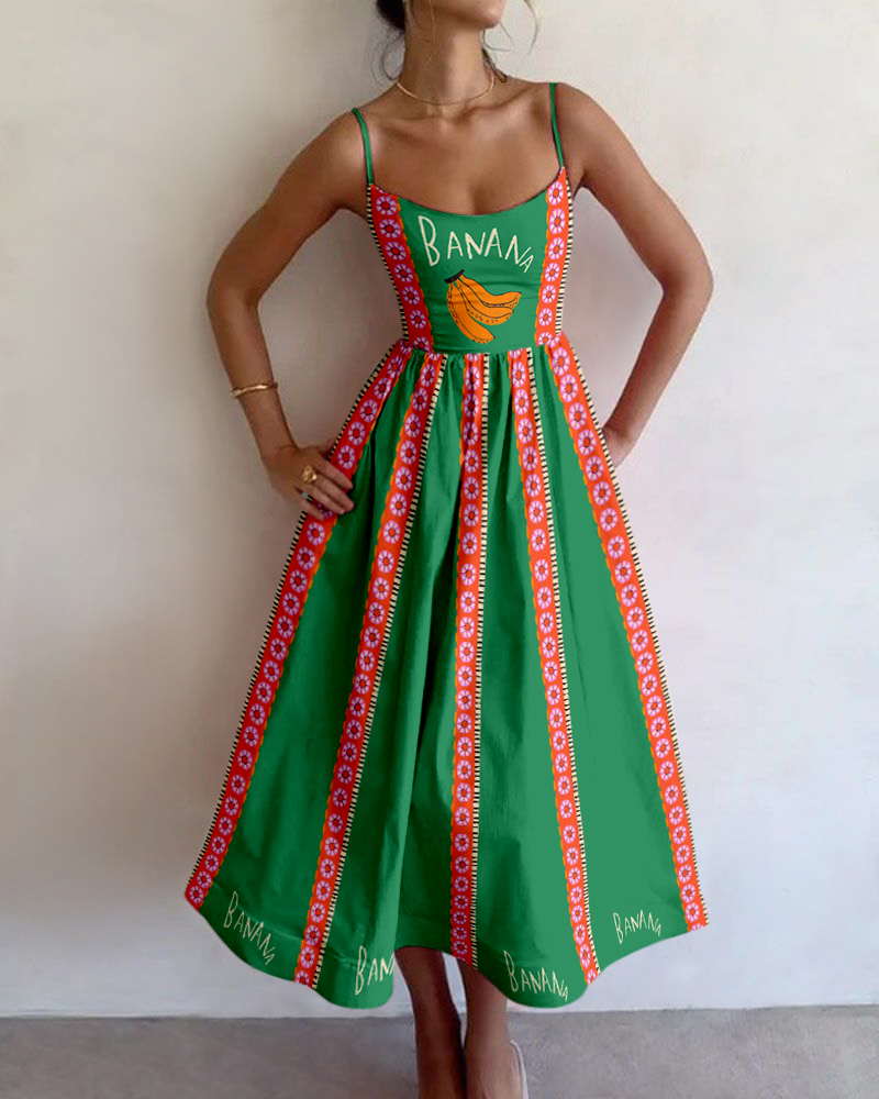 Vacation banana print slip dress