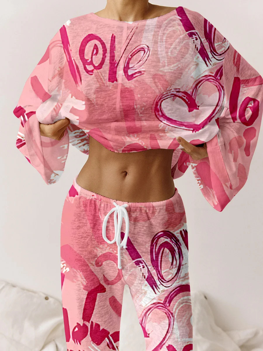 Women's Valentine's Day Printed Long Sleeve Pajama Set