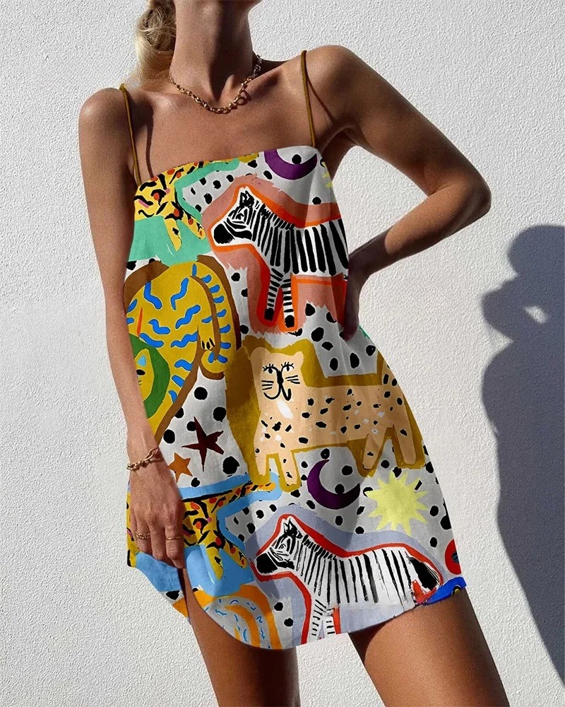 Fun Abstract Animal Sling Mini Dress