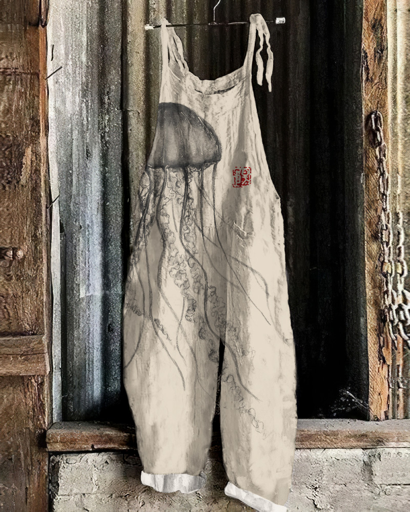 Vintage Jellyfish Art Loose Casual Jumpsuit