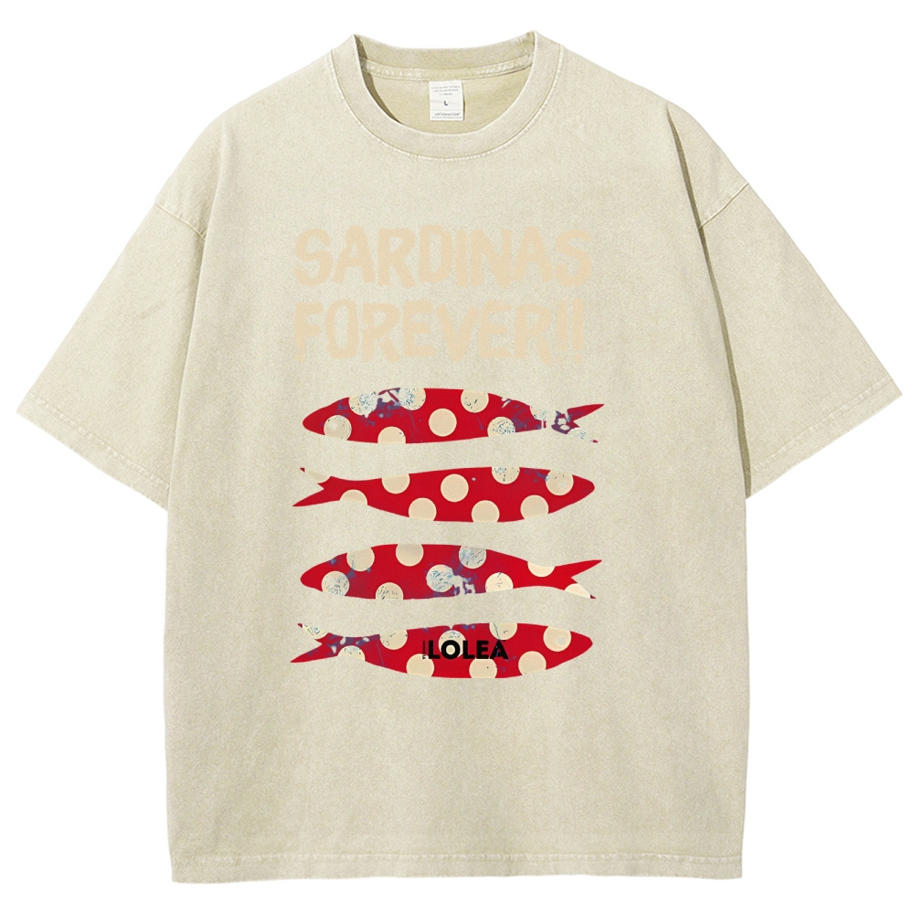 Polka Dot Fish Washed Vintage Short Sleeves T-Shirt