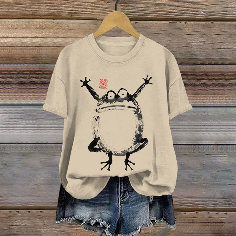 Cotton Japanese Retro Fat Silly Frog Print T-shirt