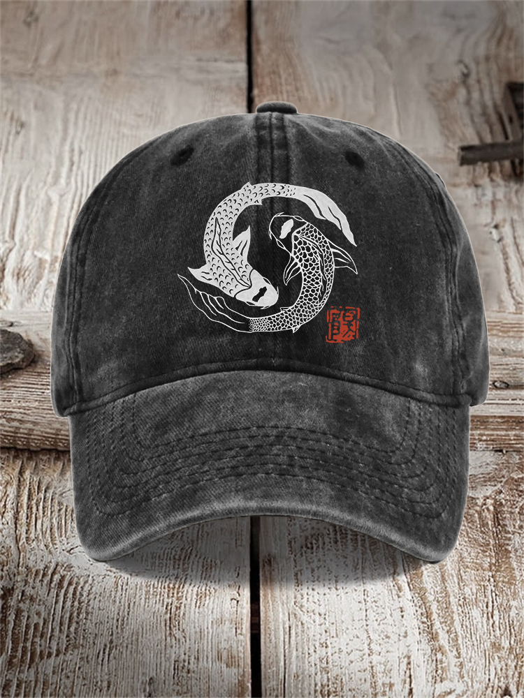 Carp Fish Contrast Japanese Art Washed Cap