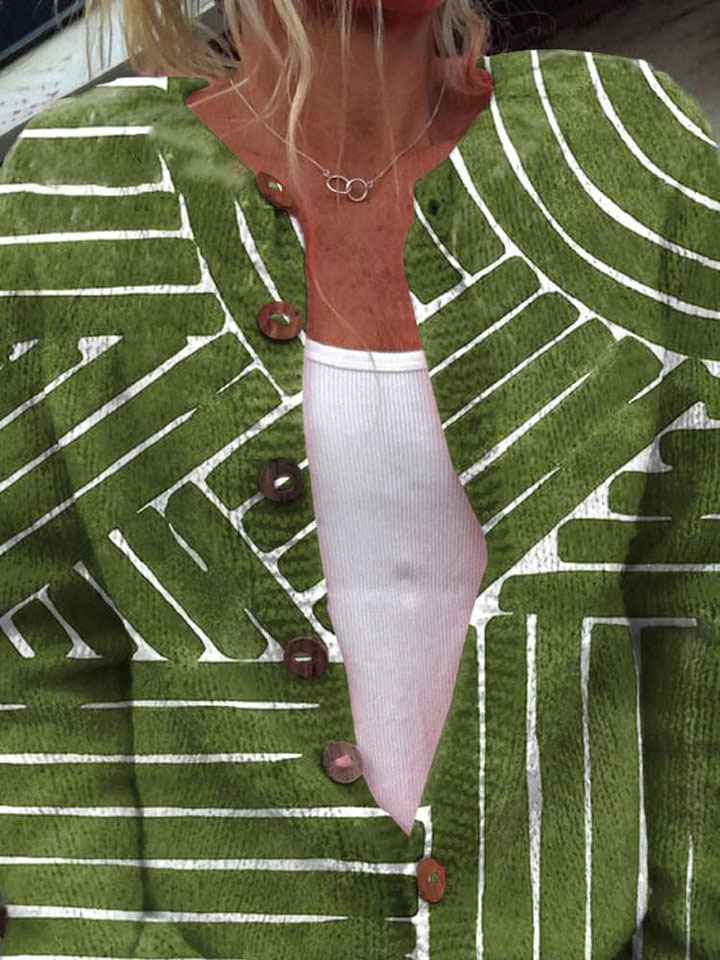 Simple Geometric Pattern Printed Buttoned Cardigan Sweater