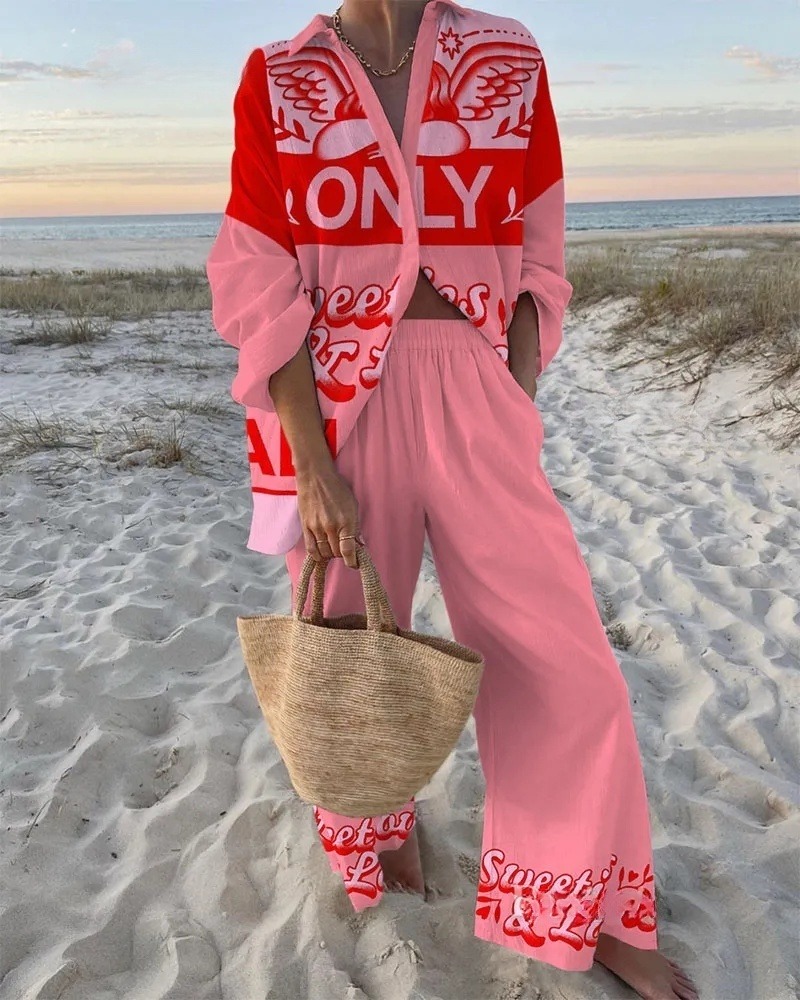 Angel Girl Print Shirt & Pants Two-Piece Set