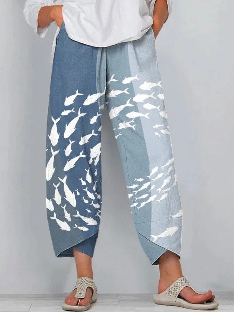 Women's Ocean Fish Print Gradient Pants