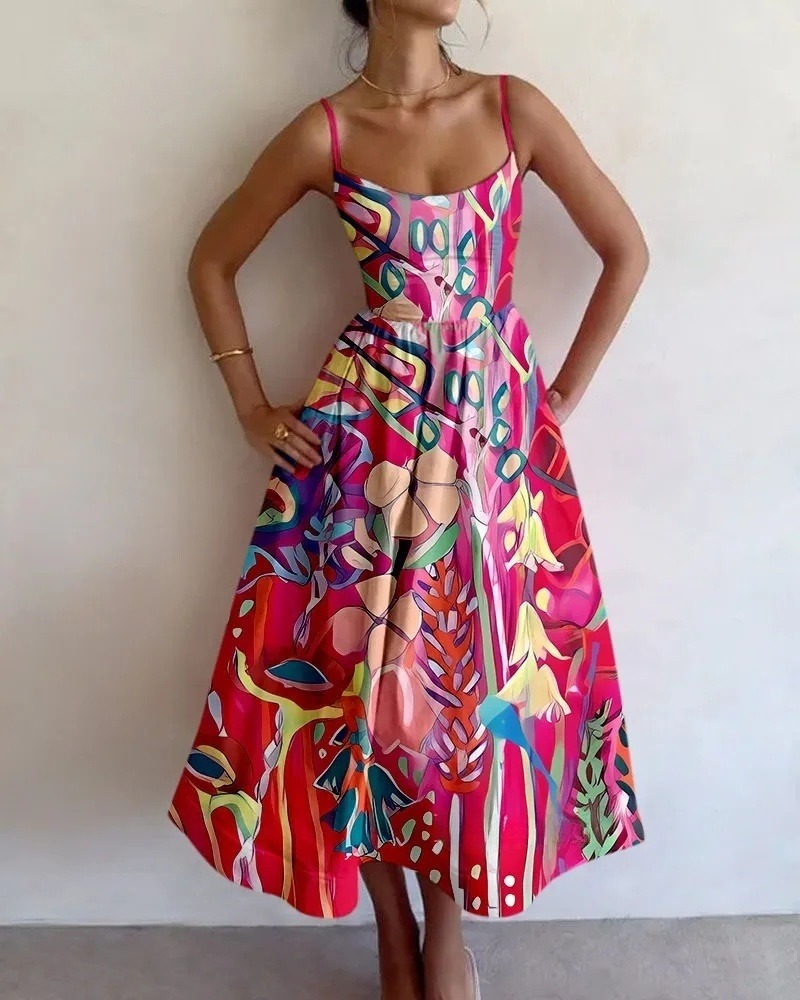 Gorgeous Flowers Printed Sling Dress