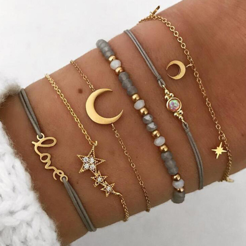Star And Moon Pendant Bracelet