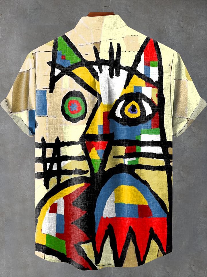 Abstract Art Design Cat Vintage Print Casual Shirt