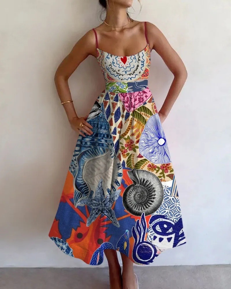 Vintage Printed Sling Dress