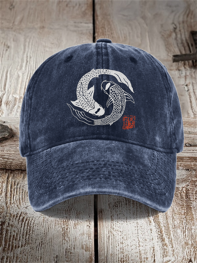 Carp Fish Contrast Japanese Art Washed Cap