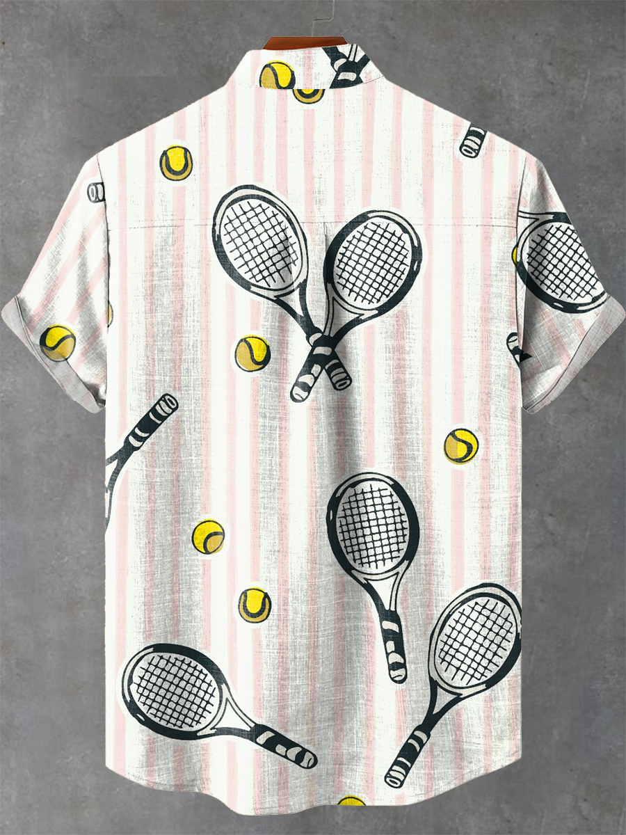 Tennis Ball and Vertical Stripes Decorative Pattern Casual Shirt