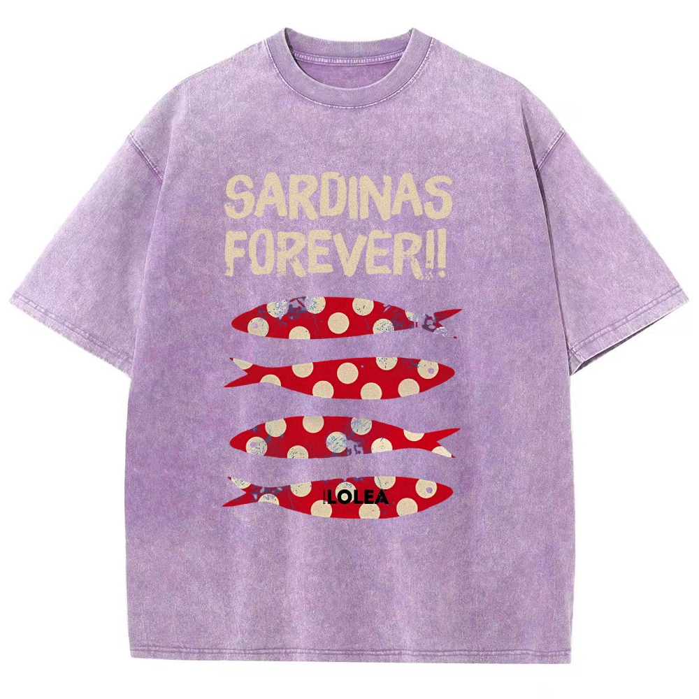 Polka Dot Fish Washed Vintage Short Sleeves T-Shirt