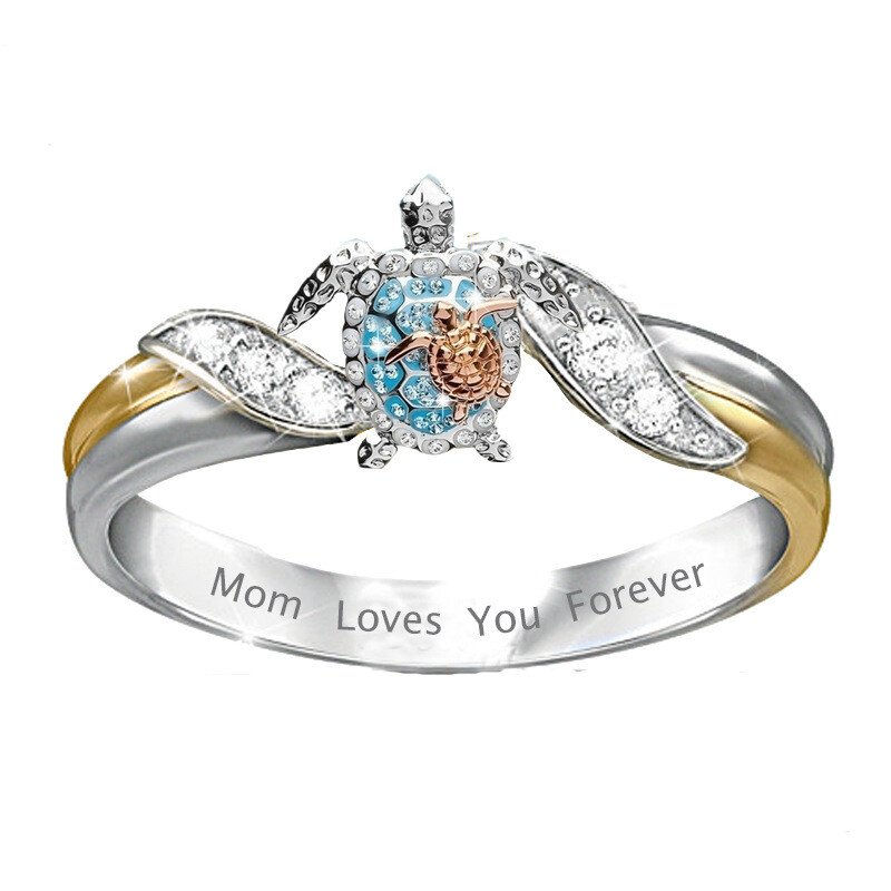 Mom Loves You Forever Turtle Statement Ring