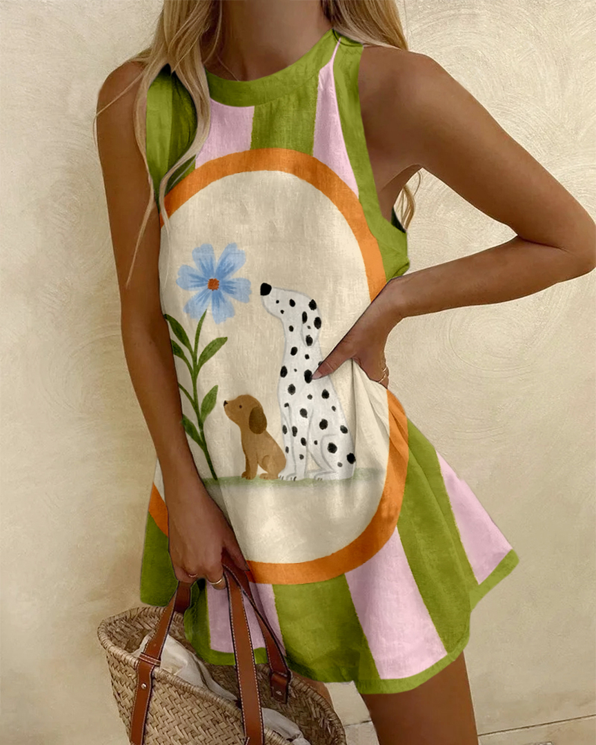 Spotted Dog Striped Print Dress