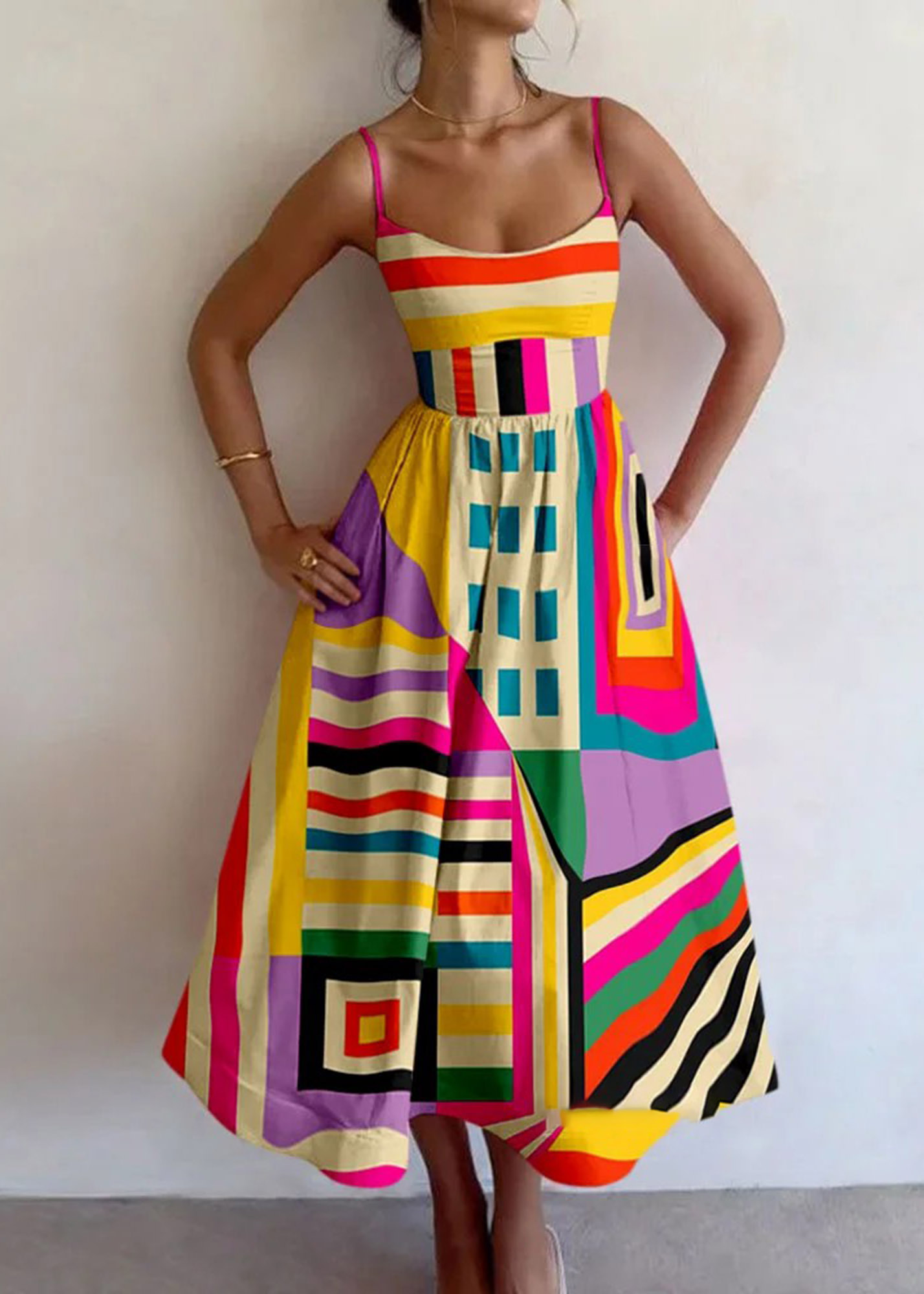 Stylish Geometry Collage Printed Slip Dress