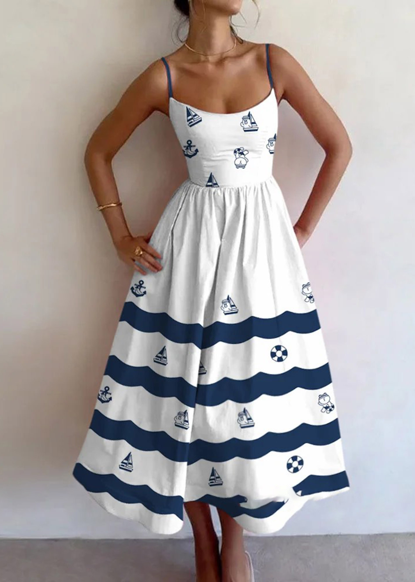 Holiday Wave Sail Print Sling Dress