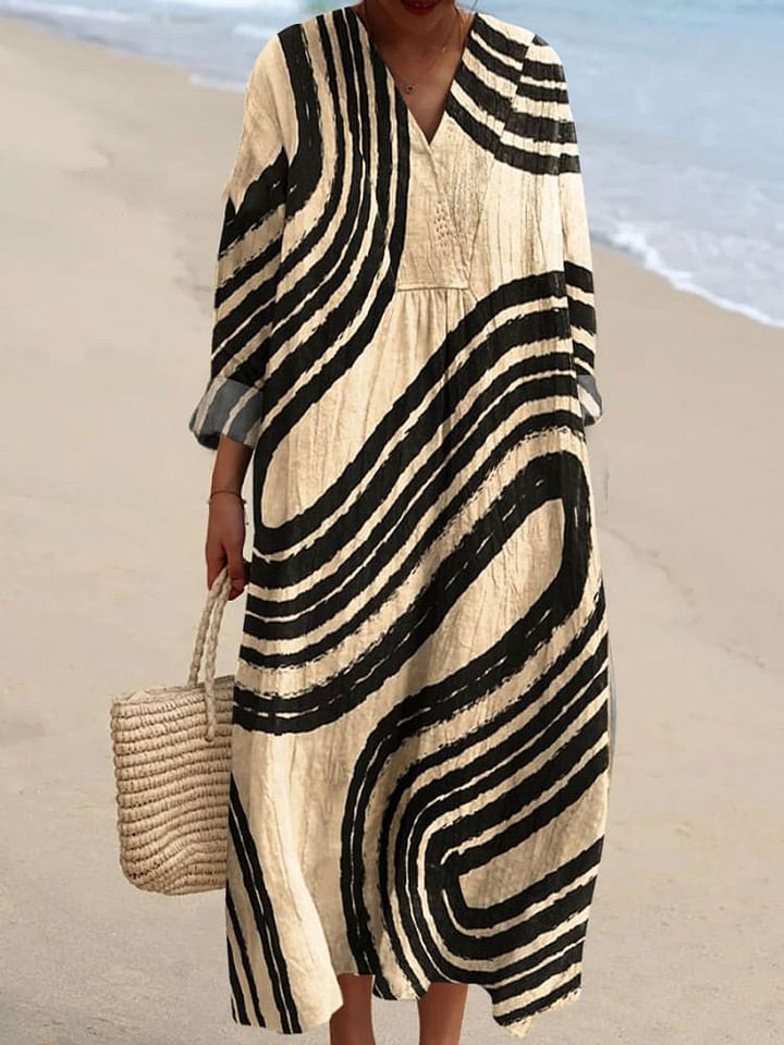 Women's Vintage Line Art Print Flowy Dress