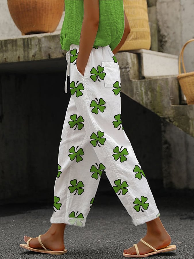 Women's St. Patrick's Day Printed Lace-Up Loose Casual Pants