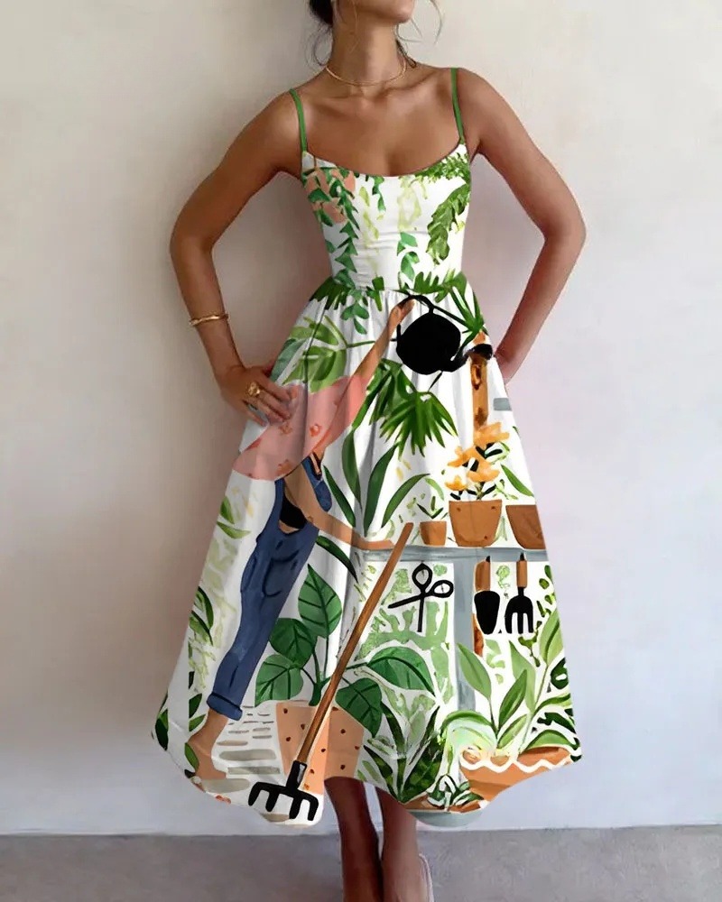 Maintained Garden Printed Sling Dress