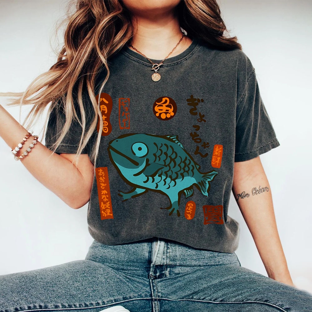 Fish With Feet Washed Vintage Short Sleeves T-Shirt
