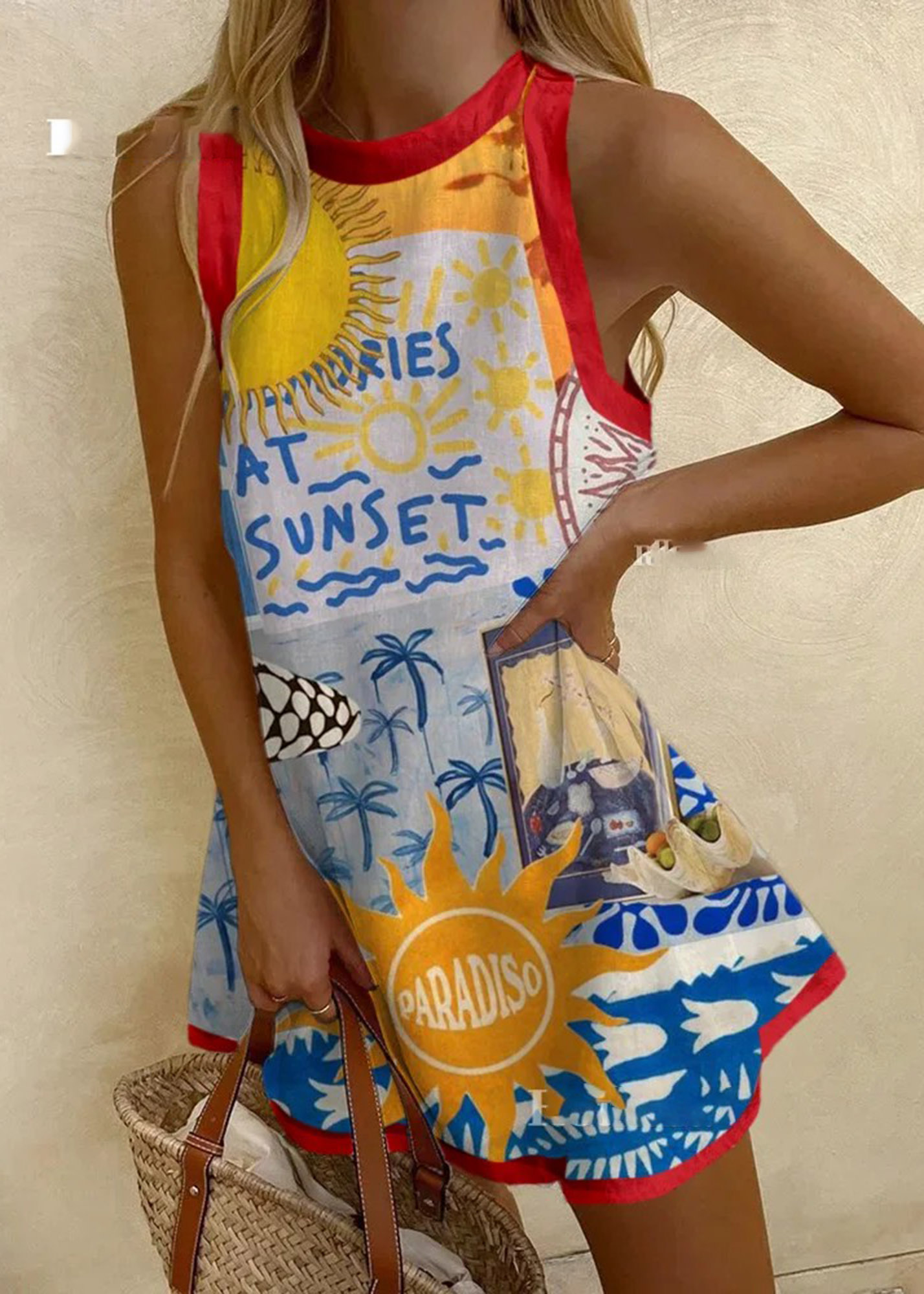 Leisure Holiday Printed Sleeveless Dress