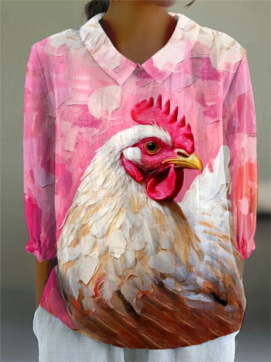 Women's Vintage Chick Art Print Casual 3/4 Sleeve Shirt