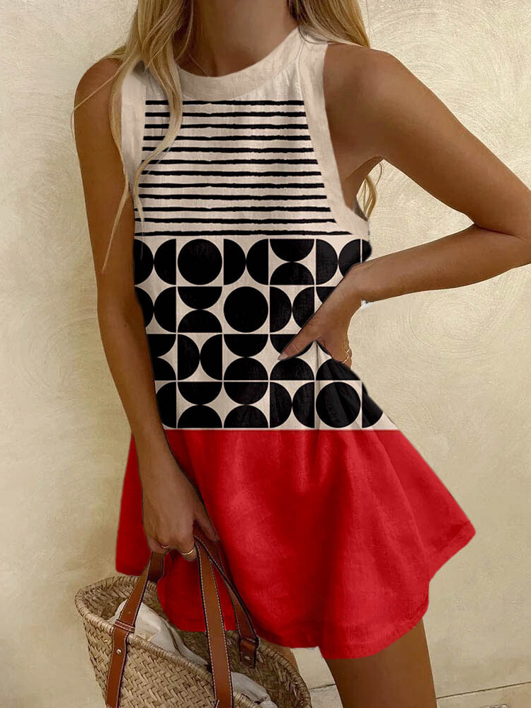 Casual Print Red Fish Sleeveless Dress