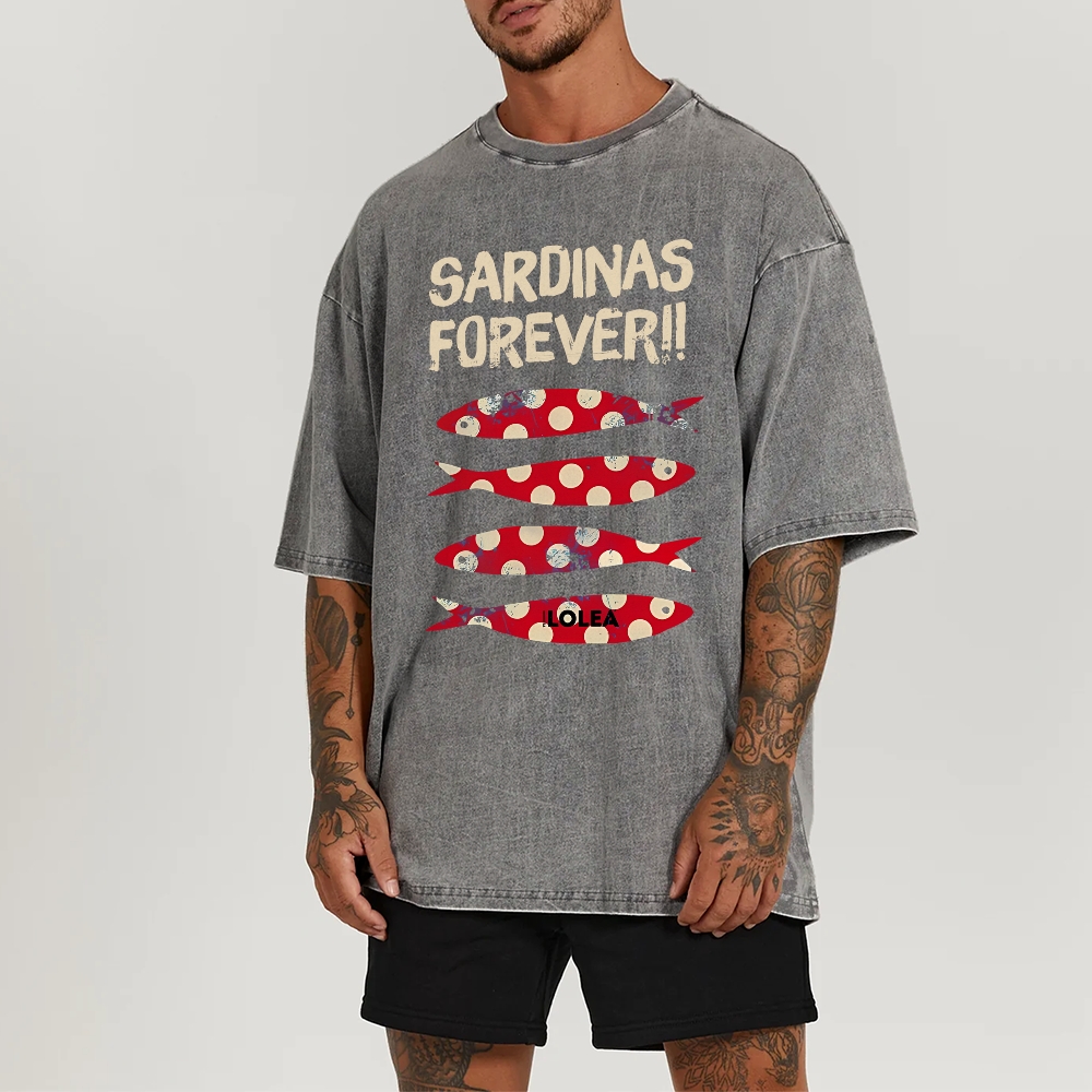 Polka Dot Fish Washed Vintage Short Sleeves T-Shirt