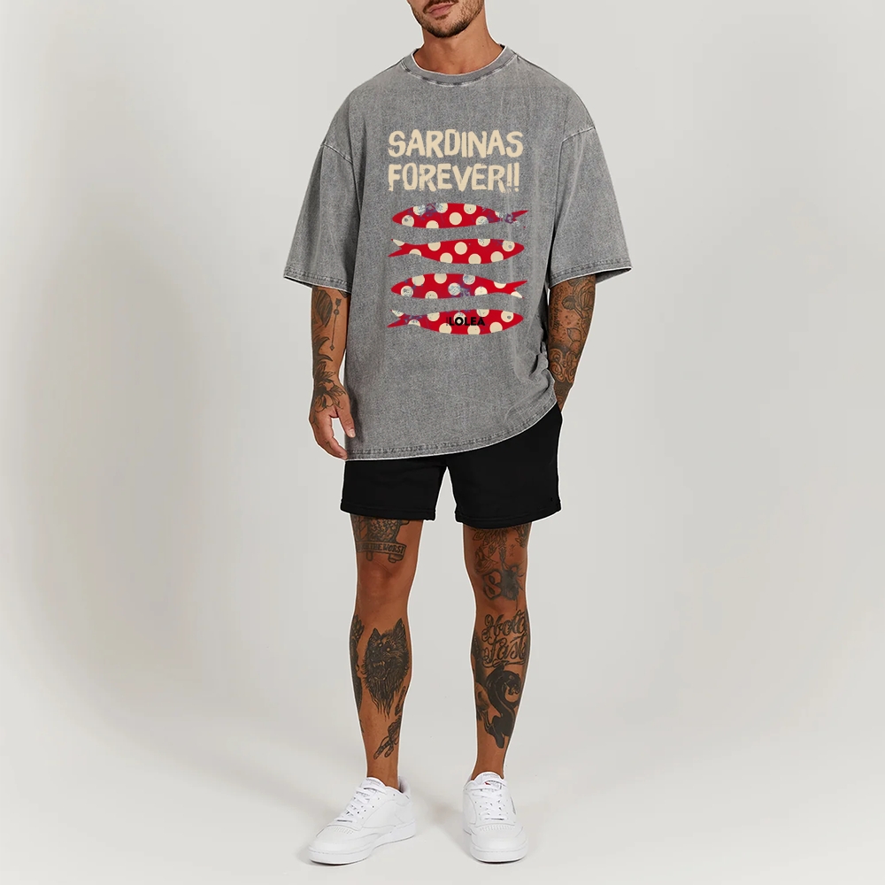 Polka Dot Fish Washed Vintage Short Sleeves T-Shirt