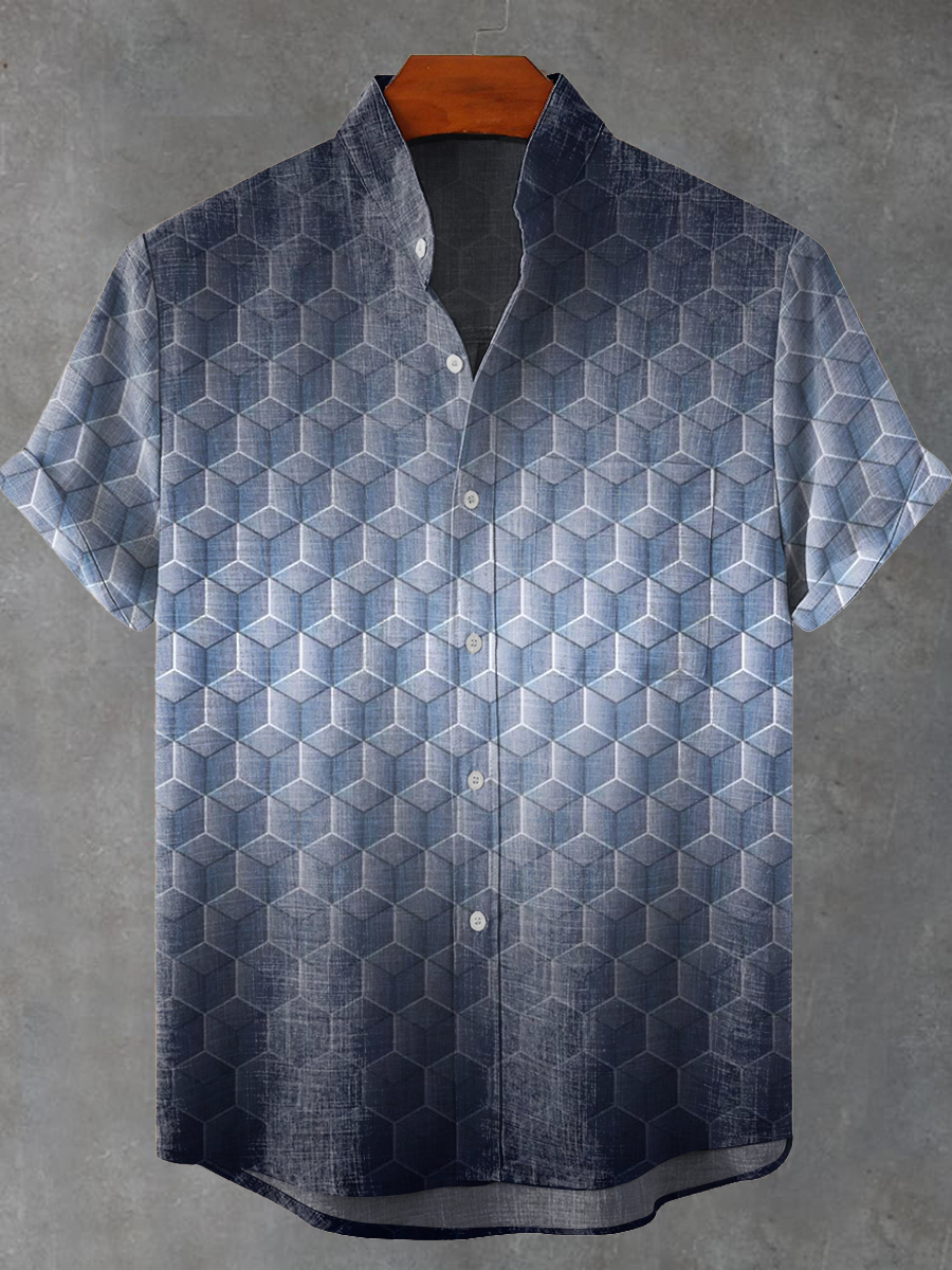 Vintage Gradient Hexagonal Geometry Print Casual Shirt