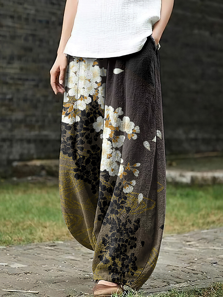 Japanese Art Print Wide Leg Pants