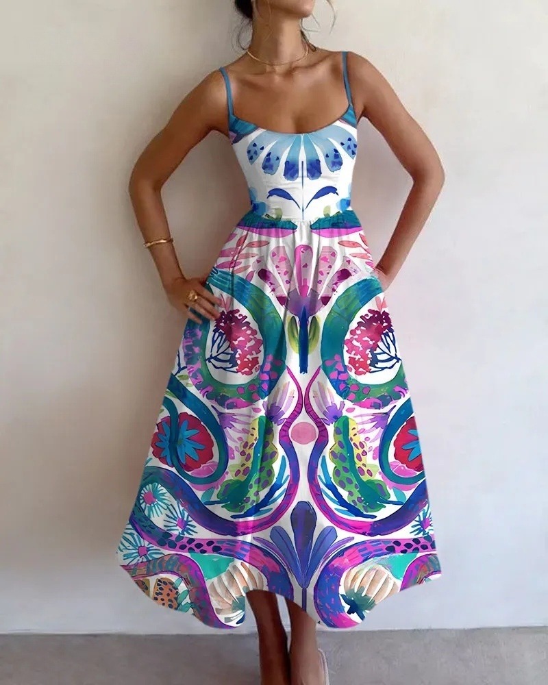 Multicolor Snake Printed Sling Dress