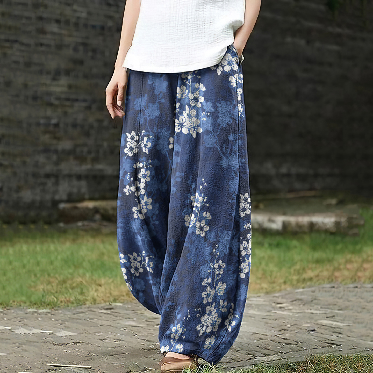 Floral Print Wide Leg Casual Pants