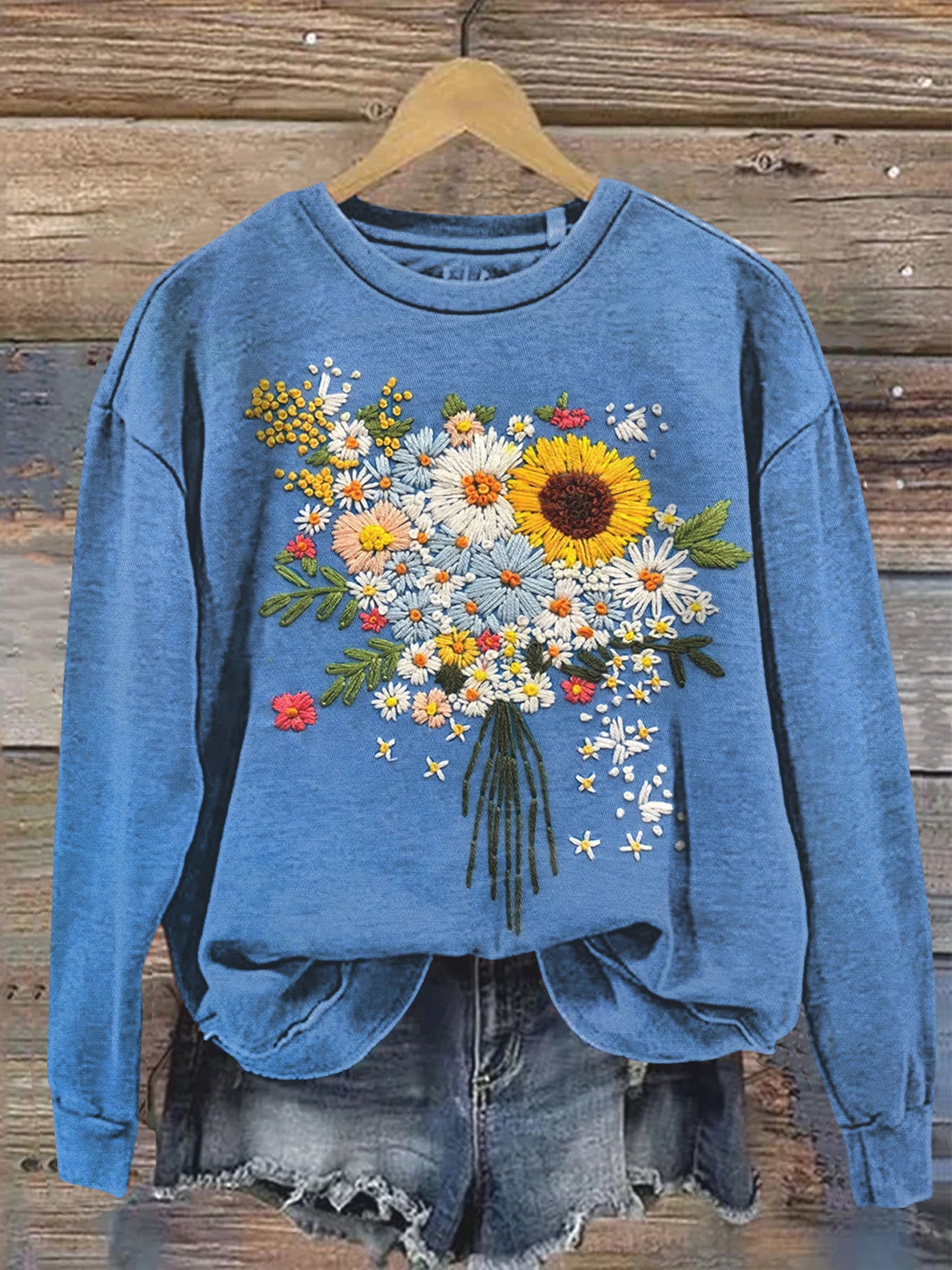 Floral Art Print Casual Sweatshirt