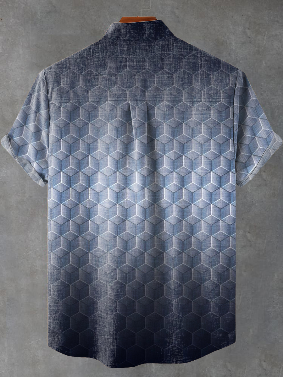 Vintage Gradient Hexagonal Geometry Print Casual Shirt