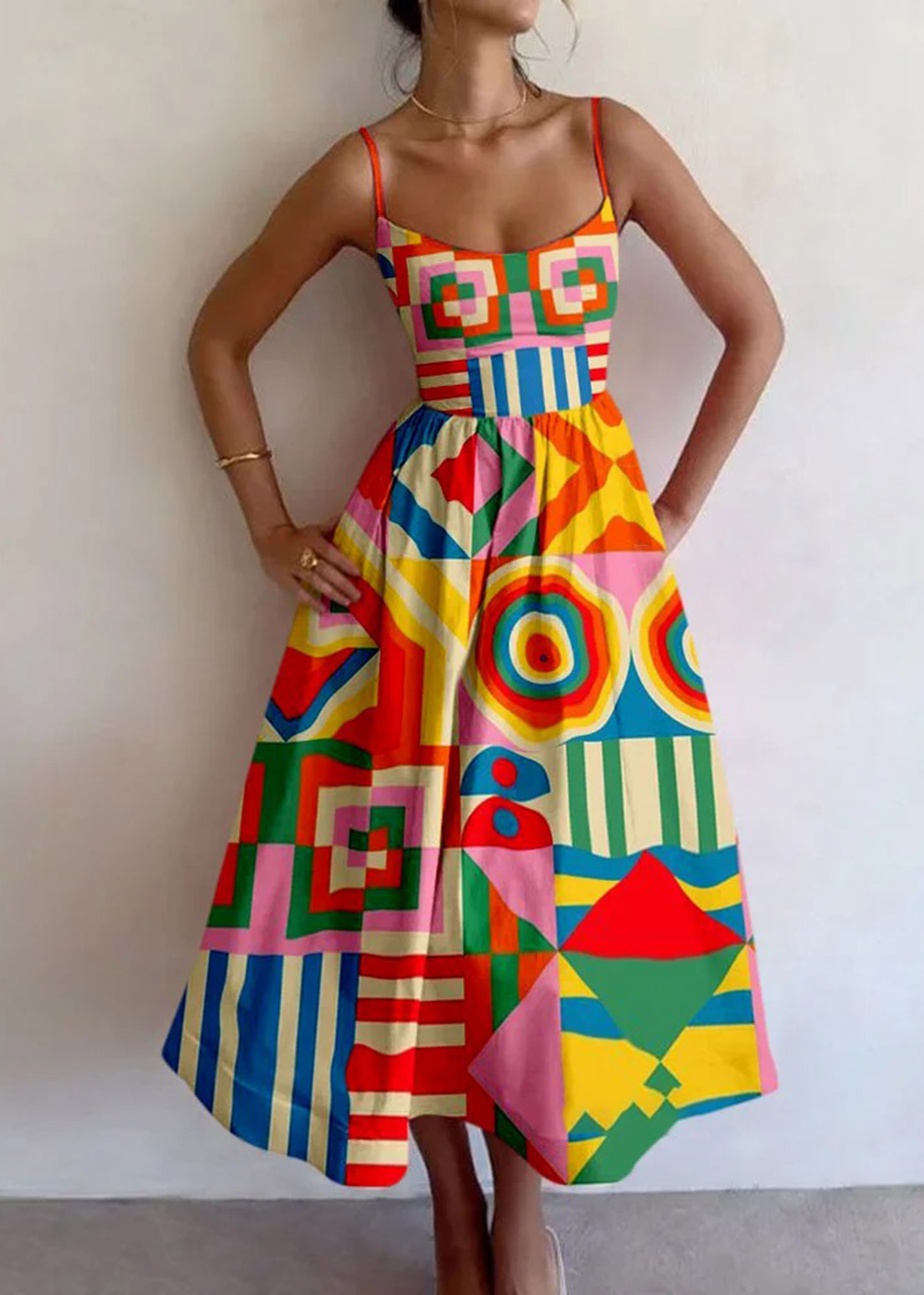 Colorful Geometry Printed Slip Dress