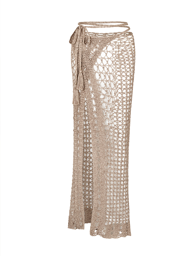 Vintage Solid Beach Bikini and Knitted Cutout Cover-Up